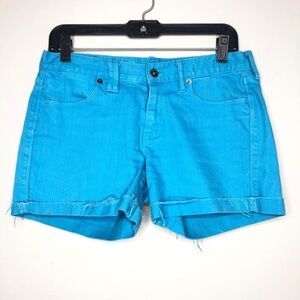 MADEWELL Bright Blue Denim Frayed Raw Hem Shorts